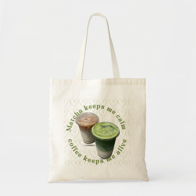 "Matcha & Coffee" Aesthetic Groovy Heart tote bag (Front)