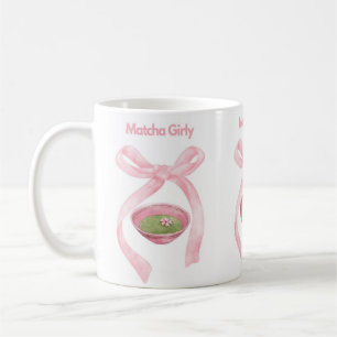 Matcha, Coquette Bow, Pink Bow, Matcha Girly , Mat Coffee Mug
