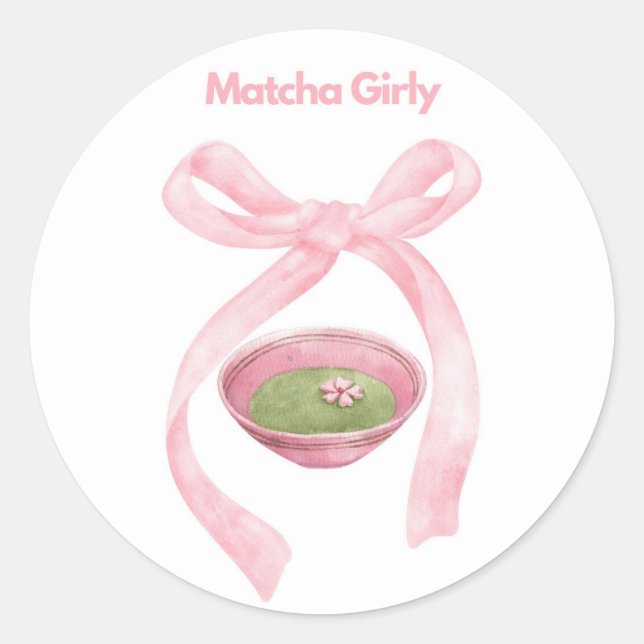 Matcha Girly Sticker, Matcha , Coquette Bow  Classic Round Sticker (Front)