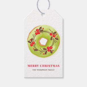 Matcha Glazed Doughnut with Holly Festive Christma Gift Tags
