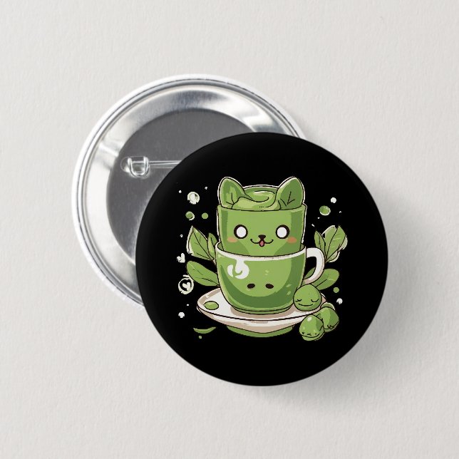 matcha green tea 6 cm round badge (Front & Back)