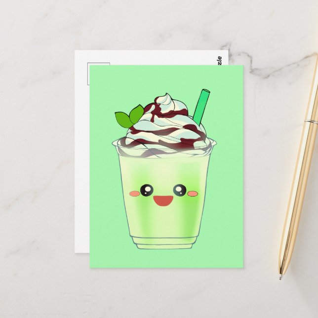Matcha Green Tea Blended Drink Postcard (Front/Back In Situ)