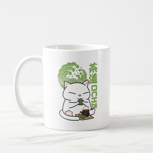Matcha Green Tea Cat  Coffee Mug (Left)