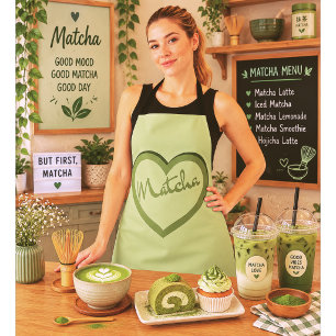 Matcha Green Tea Groovy Y2k Heart Apron