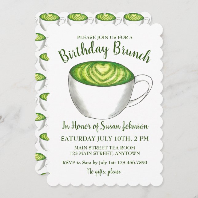 Matcha Green Tea Latte Party Birthday Brunch Invitation (Front/Back)