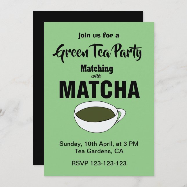 Matcha Green Tea Party Invitation (Front/Back)