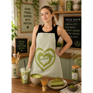 Matcha Green Tea , retro y2k heart Apron
