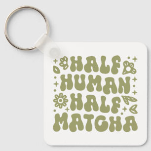 Matcha latte funny quotes green floral aesthetic key ring