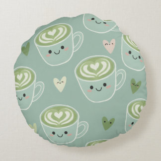 Matcha Love Latte Kawaii Round Pillow
