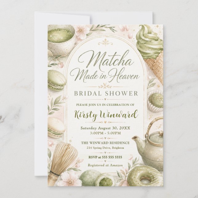 Matcha Made in Heaven Bridal Shower Invitation (Front)
