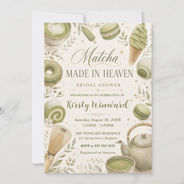 Matcha Made in Heaven Bridal Shower Invitation (Front)