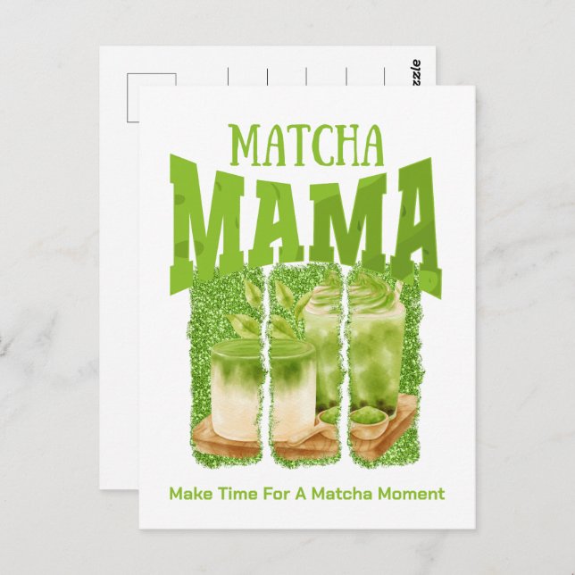 MATCHA MAMA Green Tea Glitter Mum Gift Cafecore Postcard (Front/Back)