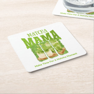 MATCHA MAMA Green Tea Glitter Mum Gift Cafecore Square Paper Coaster