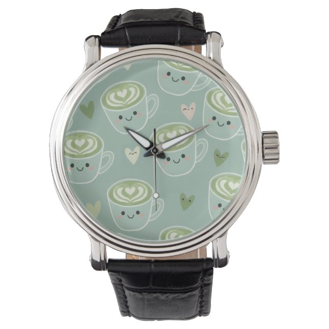 Matcha Moments Watch – Kawaii Green Tea Latte Time (Front)