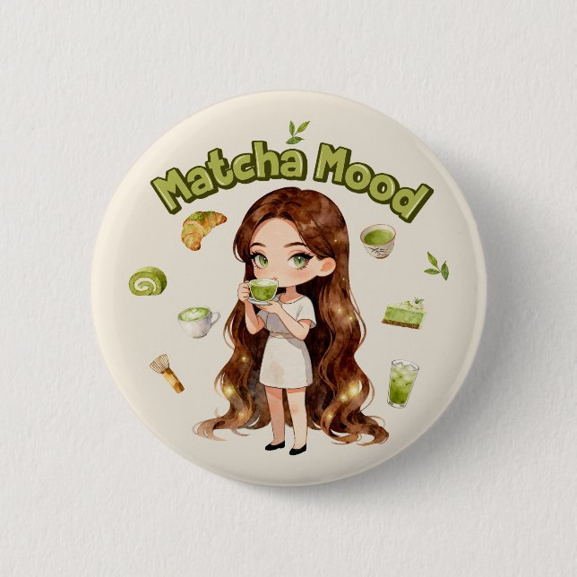Matcha Mood Aesthetic Design Cute Green Tea Vibes 6 Cm Round Badge (Front)