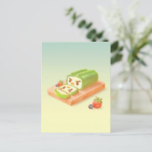 Matcha Swiss Roll: Iron T Green Tea Cake Art Announcement Postcard