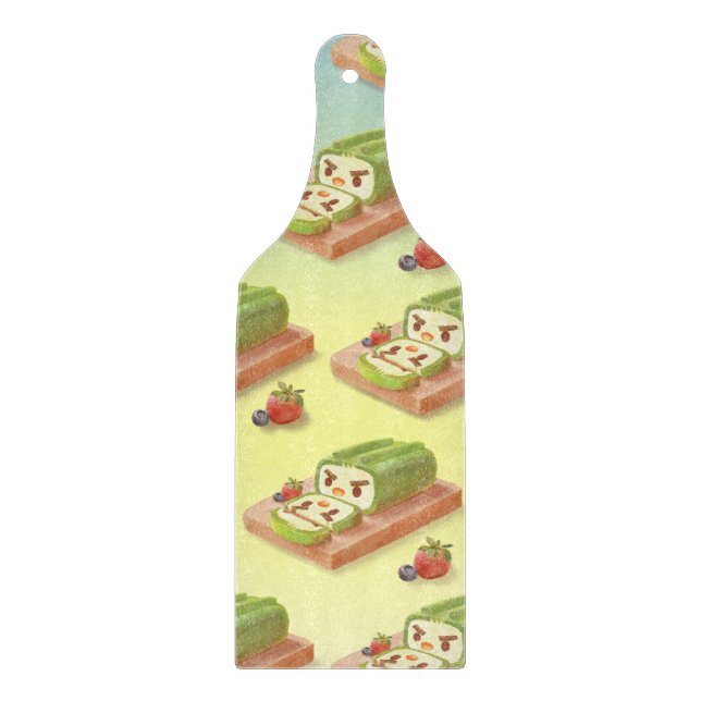 Matcha Swiss Roll: Iron T Green Tea Cake Art Cutting Board (Front)