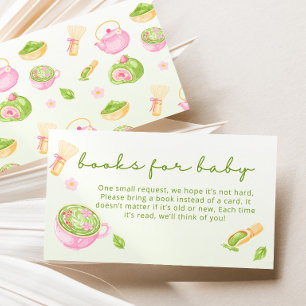 Matcha tea baby shower pink books for baby enclosure card