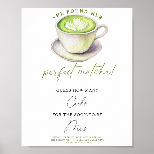 Matcha tea Bridal shower How Many Corks  Poster (Front)