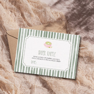Matcha Tea Sage Striped Baby Shower Diaper Raffle Enclosure Card