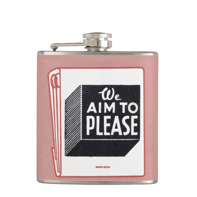 matchbook cover We Aim to Please Hip Flask (Front)