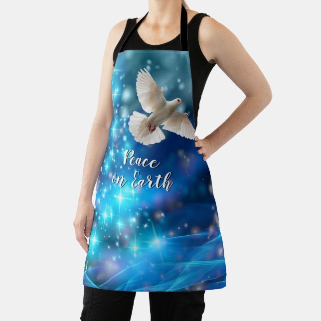 Matching Blue Dove Peace Christmas Apron (Insitu)