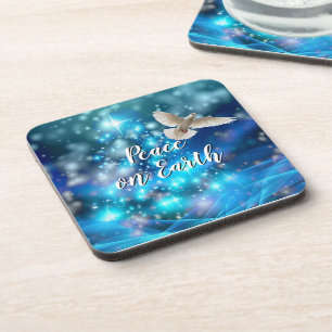 Matching Blue Dove Peace Christmas hard cork back Coaster