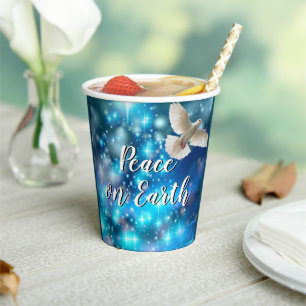 Matching Blue Dove Peace Christmas Paper Cups