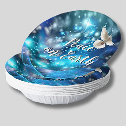 Matching Blue Dove Peace Christmas  Paper Plate