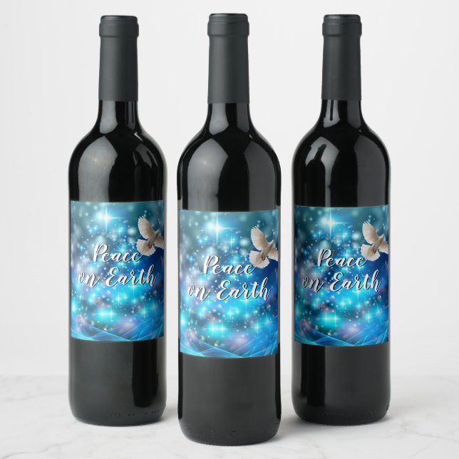 Matching Blue Dove Peace Christmas Wine Label (Bottles)