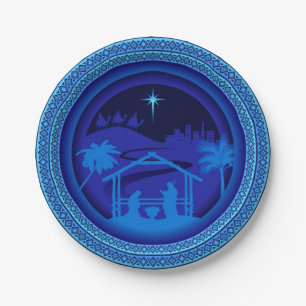 Matching Blue Nativity Christmas 7" Paper Plate