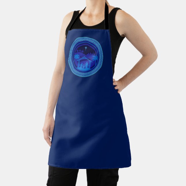 Matching Blue Nativity Christmas Apron (Insitu)