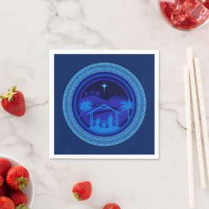 Matching Blue Nativity Christmas Cocktail Napkin