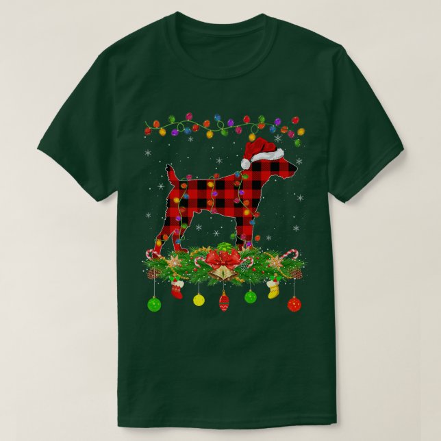 Matching Buffalo Plaid Fo Terrier Dog Christmas Pa T-Shirt (Design Front)