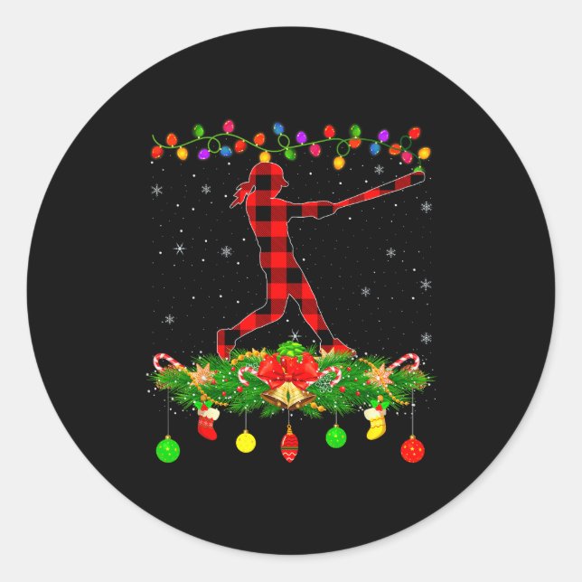Matching Buffalo Plaid Softball Srts Christmas Paj Classic Round Sticker (Front)