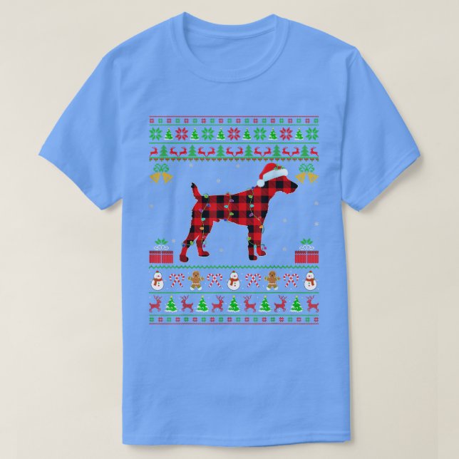 Matching Buffalo Plaid Ugly Fo Terrier Dog Christm T-Shirt (Design Front)