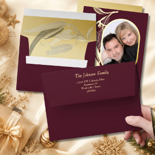 Matching Burgundy Gold Foil Eucalyptus Christmas Envelope