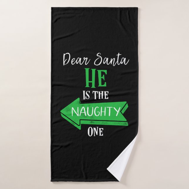Matching Christmas Couples Sweater He Is The Naugh Bath Towel (Bath Towel)