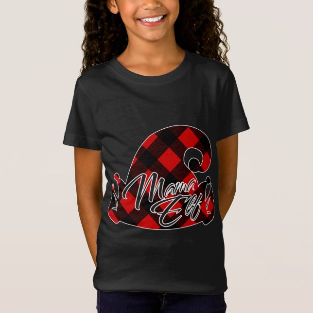 MATCHING CHRISTMAS RED PLAID PAJAMA FOR MAMA ELF T-Shirt (Front)