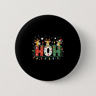 Matching Christmas Santa Hat Ho Ho Ho Giraffe Anim 6 Cm Round Badge
