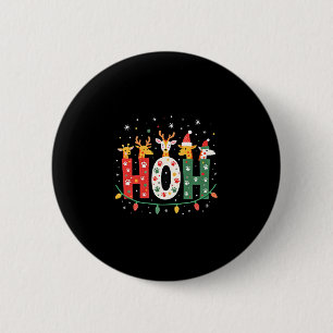 Matching Christmas Santa Hat Ho Ho Ho Giraffe Anim 6 Cm Round Badge