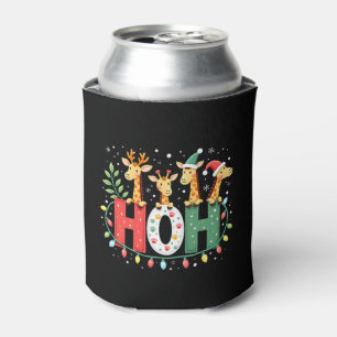 Matching Christmas Santa Hat Ho Ho Ho Giraffe Anim Can Cooler
