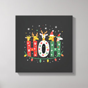 Matching Christmas Santa Hat Ho Ho Ho Giraffe Anim Canvas Print