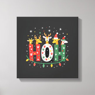 Matching Christmas Santa Hat Ho Ho Ho Giraffe Anim Canvas Print