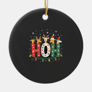 Matching Christmas Santa Hat Ho Ho Ho Giraffe Anim Ceramic Tree Decoration