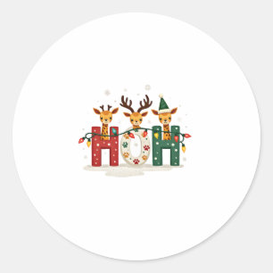 Matching Christmas Santa Hat Ho Ho Ho Giraffe Anim Classic Round Sticker