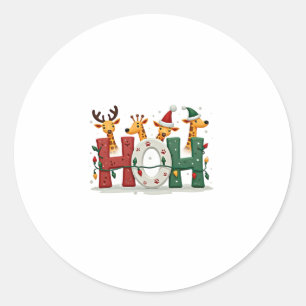 Matching Christmas Santa Hat Ho Ho Ho Giraffe Anim Classic Round Sticker