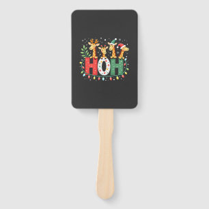 Matching Christmas Santa Hat Ho Ho Ho Giraffe Anim Hand Fan