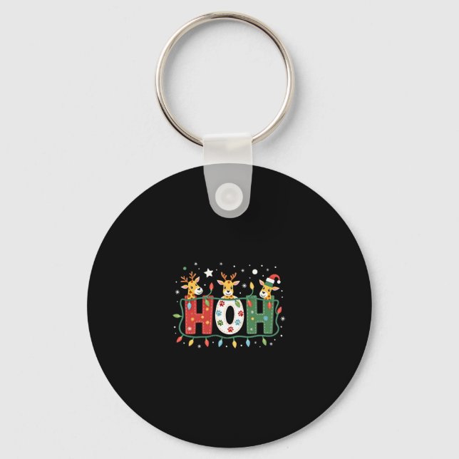 Matching Christmas Santa Hat Ho Ho Ho Giraffe Anim Key Ring (Front)
