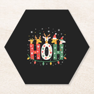 Matching Christmas Santa Hat Ho Ho Ho Giraffe Anim Paper Coaster